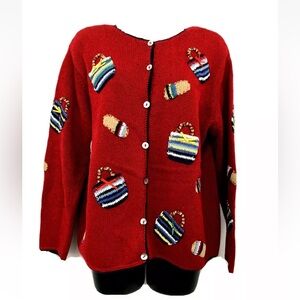 Talbots M Red Embroidered Cardigan Sweater Purses Sandals Beach Cotton Vintage